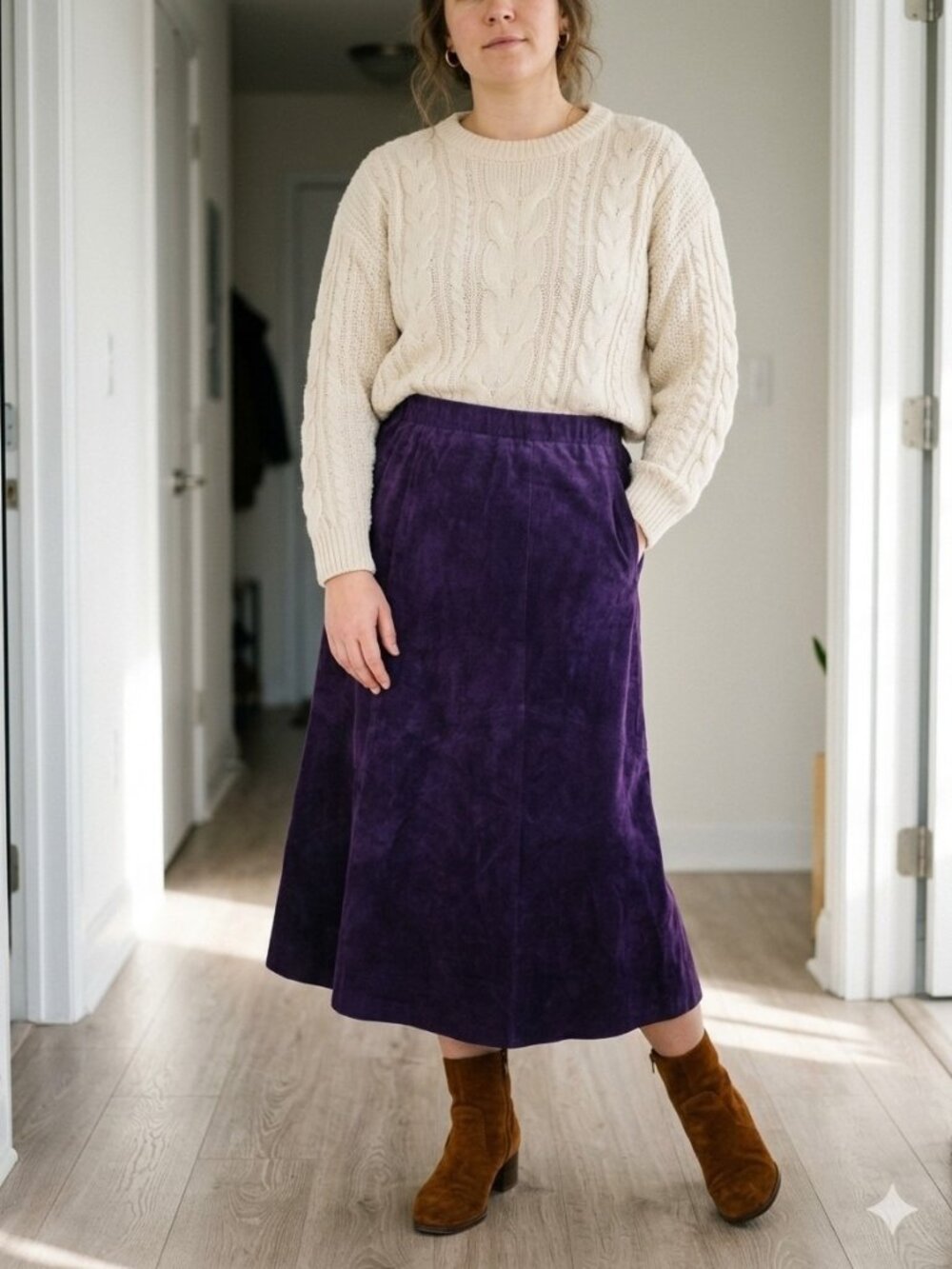 Talbots Vintage Deep Purple Suede Leather Aline Full Midi Maxi Skirt 10 M Womens